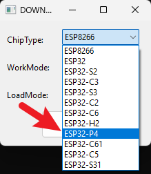 Select the ESP32-P4 chip in Flash Download Tool